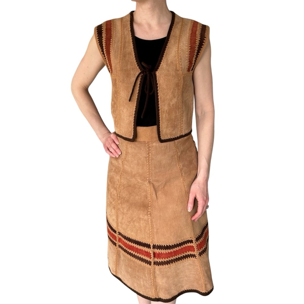 Vintage Suede Skirt Set Boho Hippie Festival Prairie Western 70s